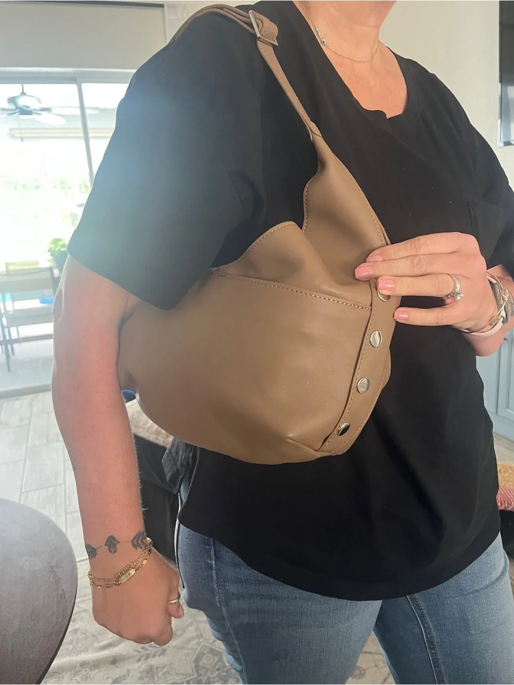 Hammitt Taupe Shoulder Hobo with Stud Accents